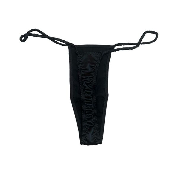 NWT SKIMS Woven Shine Stretch Satin Sexy Thin String Onyx Black Thong Panty - Picture 4 of 8